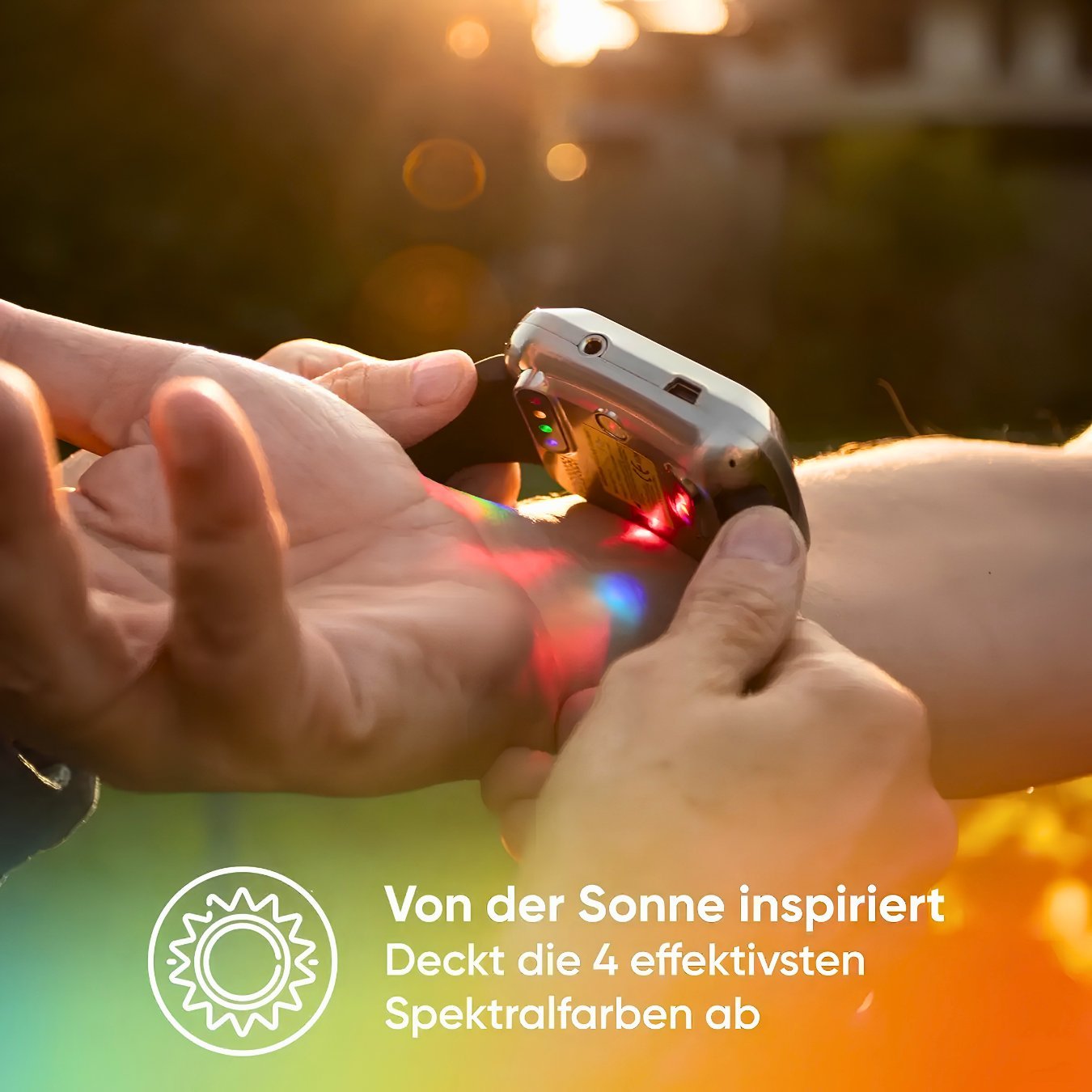 neowake Chroma Watch am Handgelenk getragen – Lichttherapie